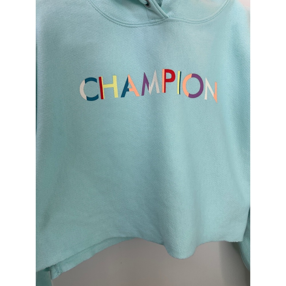 NWT Champion Reverse Weave Cropped Cut Off Hoodie Sweatshirt Blue M Oversized - Picture 3 of 12